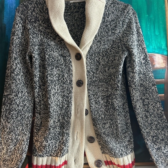 Bluenotes Cabin Black & Cream Shawl Collar Cardigan Women Medium Cowichan - Picture 7 of 16